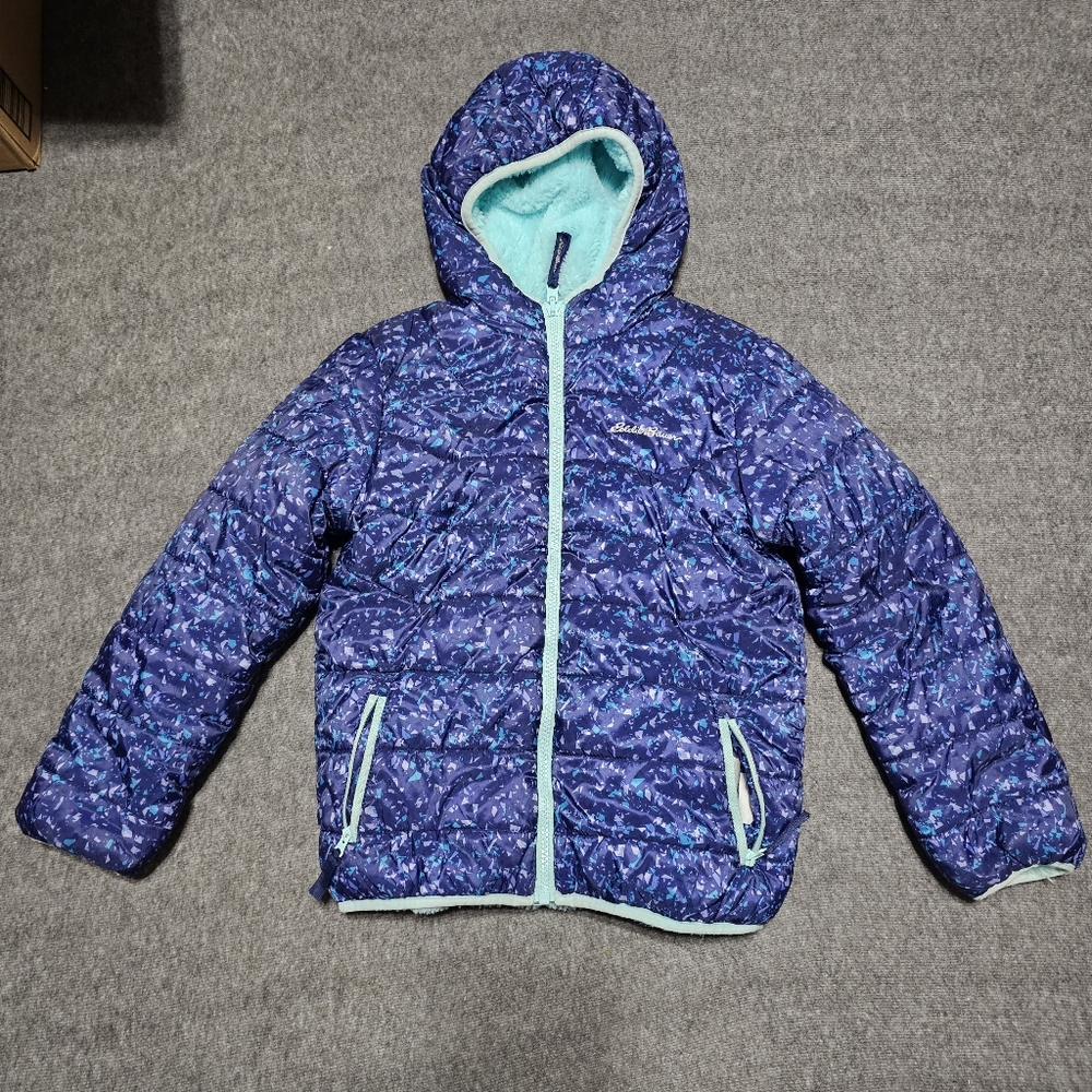 Eddie Bauer Girls Puffer Jacket Purple Blue S 7/8